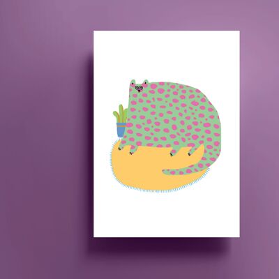 Purple and Green Cat Print (A4)