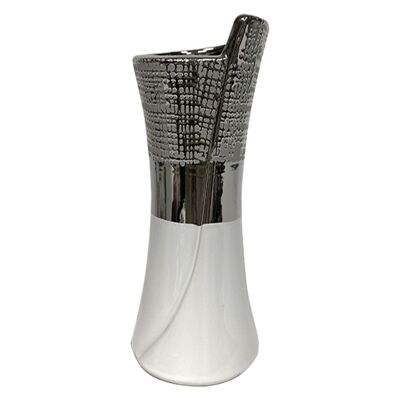 KERAMIKVASE 26CM SILBER/GLÄNZEND WEISS _10X10X26CM ST61141