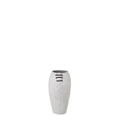 CERAMIC VASE 30CM WHITE STRIPED WITH BROWN CORD _16X20X30CM MOUTH:11X13CM ST60944