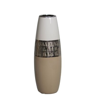 VASO CERAMICA 30CM BIANCO/ARGENTO/BEIGE _°12X30CM ST61161