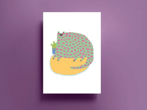 Purple and Green Cat Print (A3)