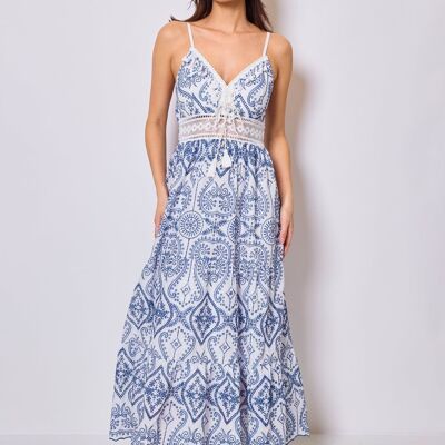 Long printed dress with broderie anglaise - FM-2423
