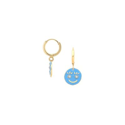 HAPPY FACE  boucles d'oreilles mini créoles bleues