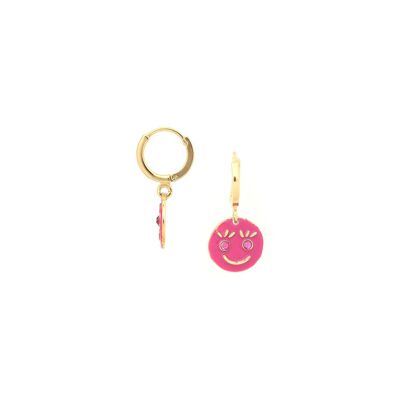 HAPPY FACE pink mini hoop earrings