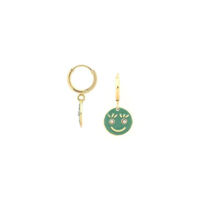 Pendientes mini aros verdes HAPPY FACE