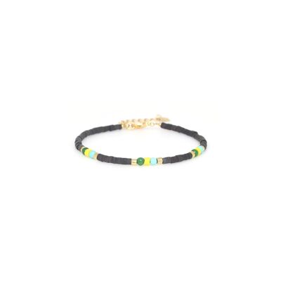 Pulsera heishe ajustable KUTA verde y amarillo