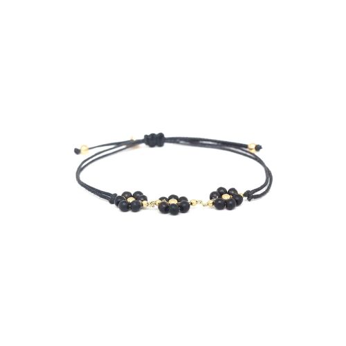 FLORES  bracelet 3 fleurs macramé (noir)