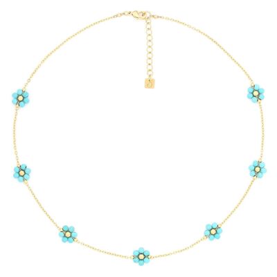 FLORES short necklace 7 flowers (turquoise)