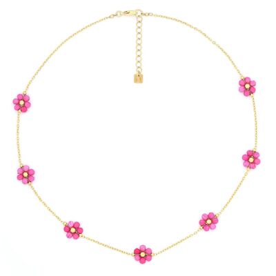 FLORES kurze Halskette 7 Blumen (rosa)