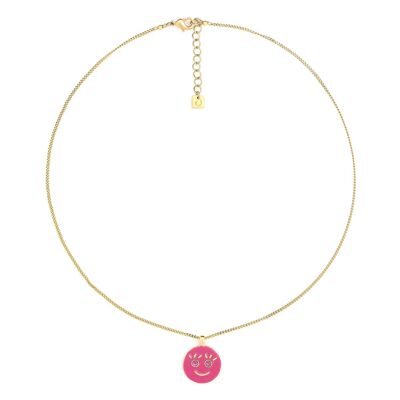 HAPPY FACE  collier court pendentif rose