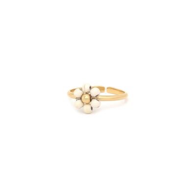 Verstellbarer Ring mit ecrufarbener Howlith-Blume FLORES