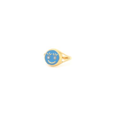 HAPPY FACE blue adjustable ring