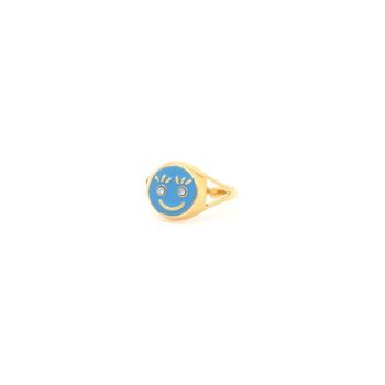 HAPPY FACE  bague ajustable bleue