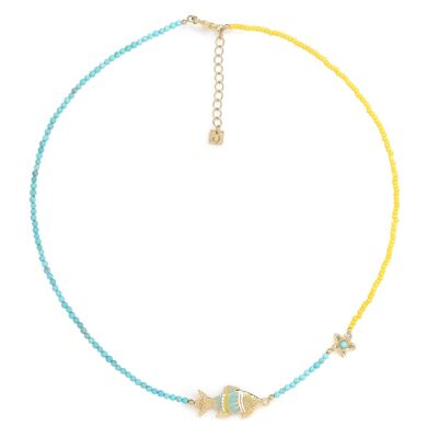 MAKO  collier court turquoise et jaune