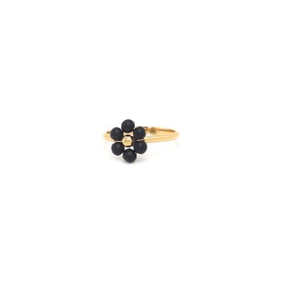 FLORES anello regolabile con fiore in howlite nera