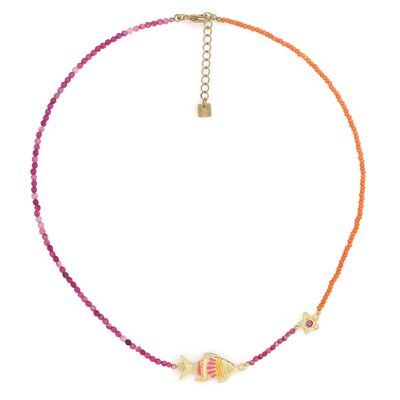 Kurze MAKO-Halskette in Orange und Rosa