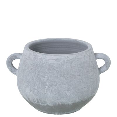 VASE WITH SPONGE GRAY CERAMIC HANDLES _25X30X19CM MOUTH:°17.5CM ST60895