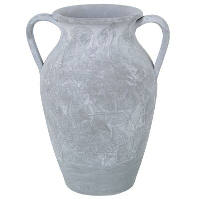 VASE MIT GRIFFEN AUS SCHWAMMGRAUER KERAMIK _26X22X32CM MUND:°12CM ST60896