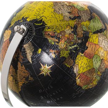 GLOBE DE TERRE EN ALUMINIUM FINITION NICKEL, GLOBE ø20CM, NOIR 21X20X35CM, BASE:°14.5CM ST86610 4