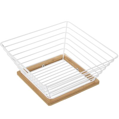 BOL À FRUITS EN MÉTAL BLANC AVEC CADRE 25X25X10CM BASE GRILLE:15X15 ST82856