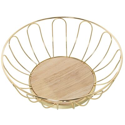 PORTAFRUTTA IN METALLO DORATO CON BASE IN LEGNO °28X10CM, BASE: °16,5CM ST82848
