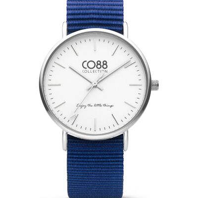 Montre CO88 IPS 36mm blanche avec bracelet nato bleu foncé