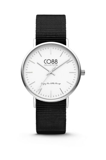 CO88 Montre IPS 36mm blanche avec bracelet nato noir