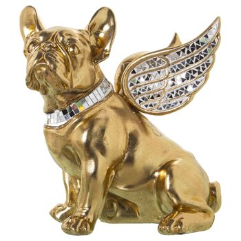 FIGURINE RÉSINE CHIEN AILÉ DORÉ AVEC MIROIR 24X20X27CM ST48949 1