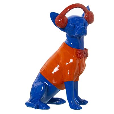 RESIN FIGURE DOG HEADPHONES BLUE/ORANGE 17X12X26CM ST49791