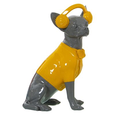 RESIN FIGURE DOG HEADPHONES GRAY/YELLOW 17X12X26CM ST49792