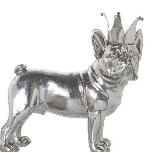 FIGURA RESINA PERRO C/CORONA PLATEADO _24X11X23CM ST48946