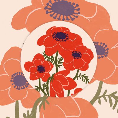 Set of 40 stickers. Anemones