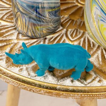 FIGURINE RHINO EN RÉSINE VELOURS BLEU 17X6X8CM ST49400 2