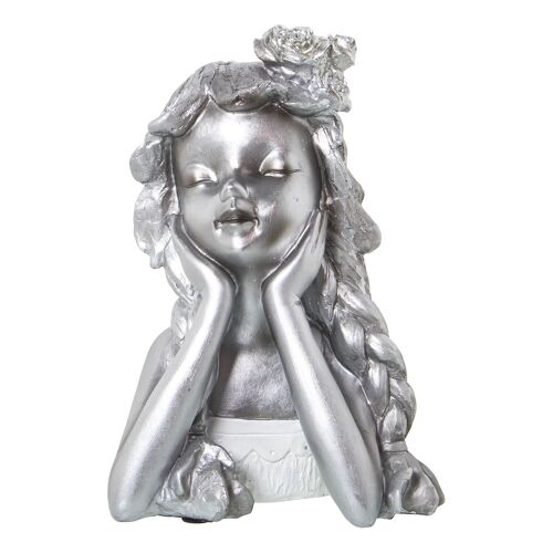 FIGURA RESINA NIÑA PLATEADA 17X14X26CM ST50288