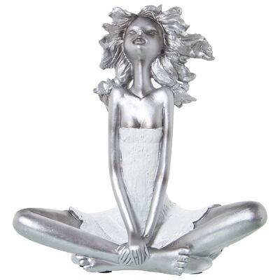 HARZFIGUR SILBER SITZENDES MÄDCHEN 24X14X26CM ST50292