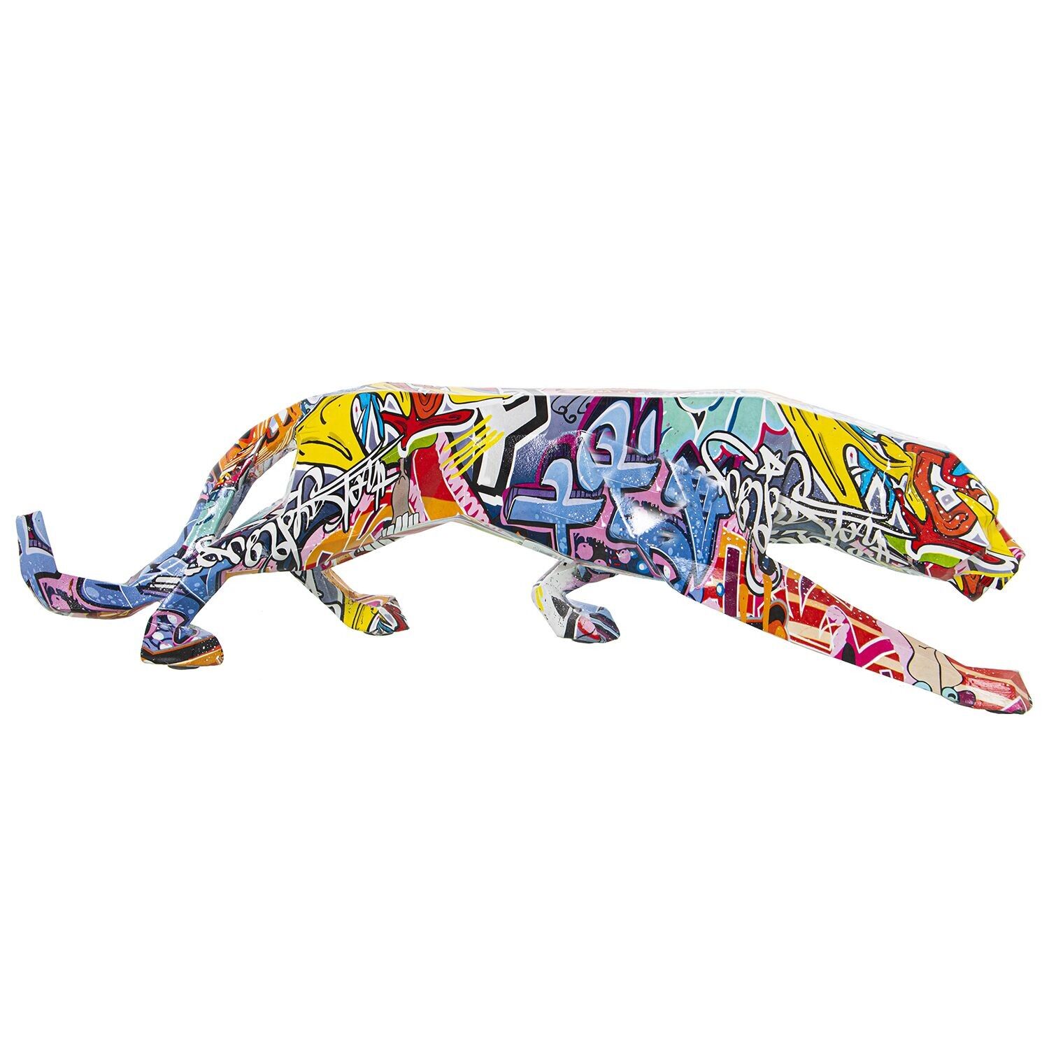 Pantherfigur aus Kunstharz mit Graffiti-Motiv, 48 x 11 x 13 cm, ST50167