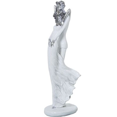 RESIN FIGUR PAAR UMARMUNG WEISS/SILBER _9X8X30CM ST50459