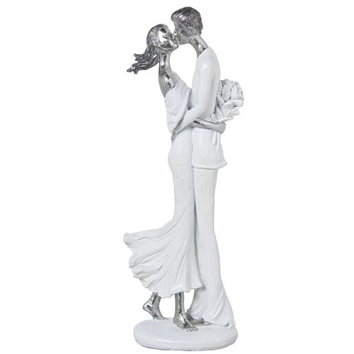 FIGURA RESINA PAREJA BESO BLANCA/PLATEADA _9X7X29CM ST50460