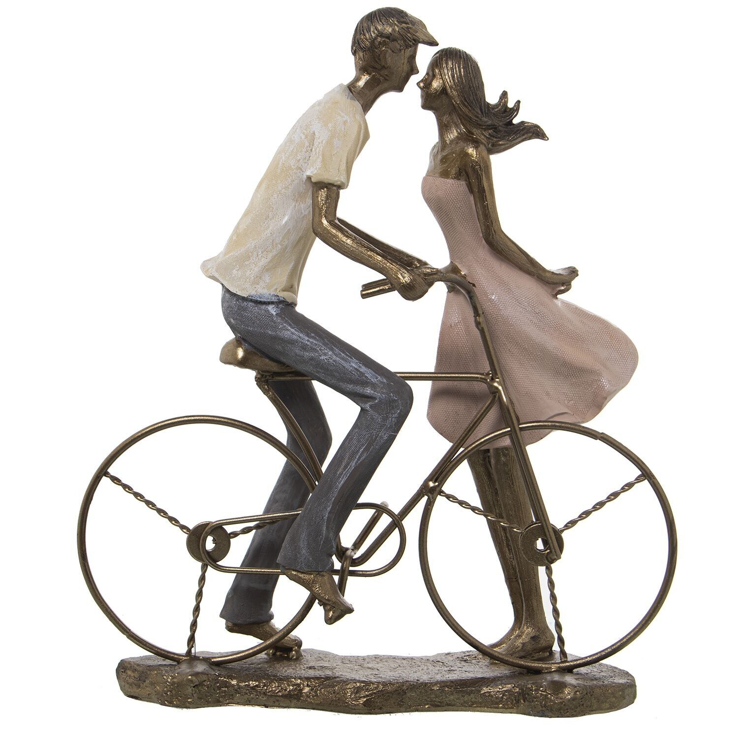 Kunstharzfigur eines Paares mit Fahrrad, 25 x 11 x 30 cm, st50396