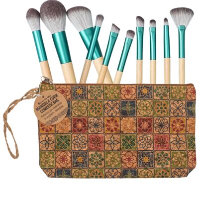 green-goose Bamboo Make-up Brushes in Cork Bag | French Tile