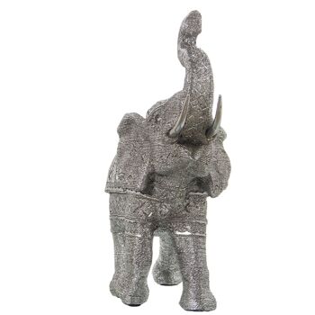 FIGURINE EN RÉSINE D'ÉLÉPHANT EN ARGENT GRANULÉ AVEC MIROIR 38X15X35CM ST49778 2