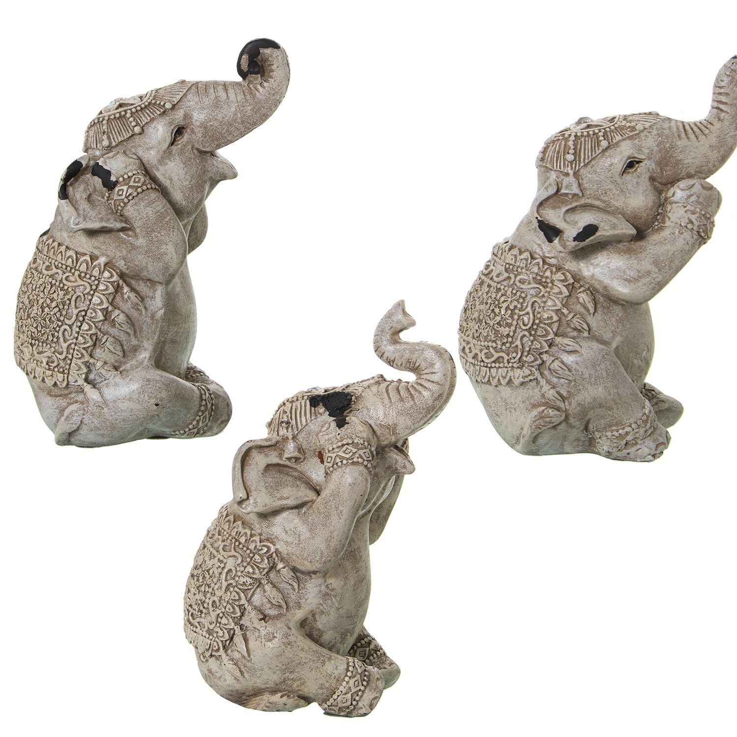 Elefantenfigur aus Kunstharz „Sehen, Hören, Schweigen“, je 6 x 9 x 12 cm, Artikelnummer: st49790