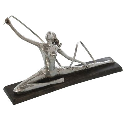 FIGURA IN RESINA GINNASTICA RITMICA ARGENTO CON NASTRO IN METALLO 50.5X17X29CM ST49323