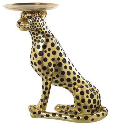 FIGURA RESINA LEOPARDO NEGRO/DORADO C/BANDEJA METAL _58X30X63CM ST61852