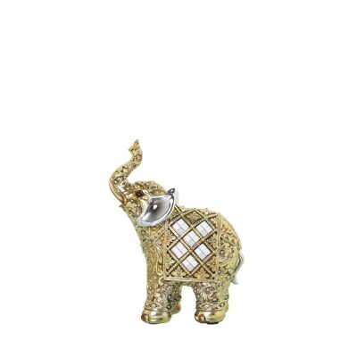 GOLDEN ELEPHANT RESIN FIGURE/MIRRORS 11X6X16CM ST49837