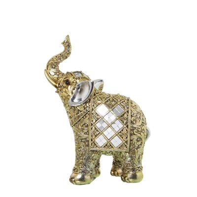 GOLDEN ELEPHANT RESIN FIGURE/MIRRORS 17X8X23CM ST49838