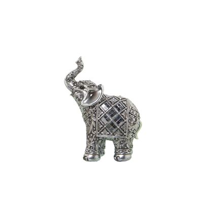 FIGURINE ÉLÉPHANT ARGENT EN RÉSINE AVEC MIROIR 11X6X16CM ST49834