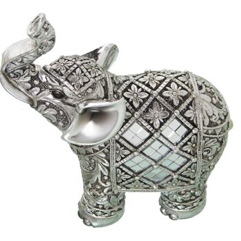 FIGURINE ÉLÉPHANT ARGENT EN RÉSINE AVEC MIROIR 11X6X16CM ST49834 2