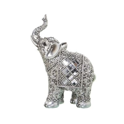 FIGURINE ÉLÉPHANT ARGENT EN RÉSINE AVEC MIROIR 17X8X23CM ST49835