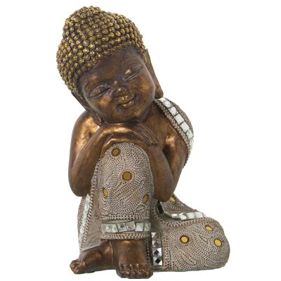 FIGURINE BOUDDHA EN RÉSINE BLANC/OR 15X14X23CM ST49893